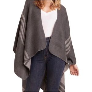 BB Dakota Charcoal Striped Poncho $70 MSRP Brand New Cozy Shawl Cape Winter